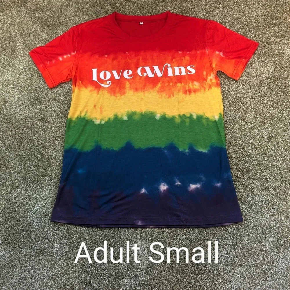 🟢🎈3/$15🎈New! Adult Small "Love Wins" tie die rainbow pride shirt